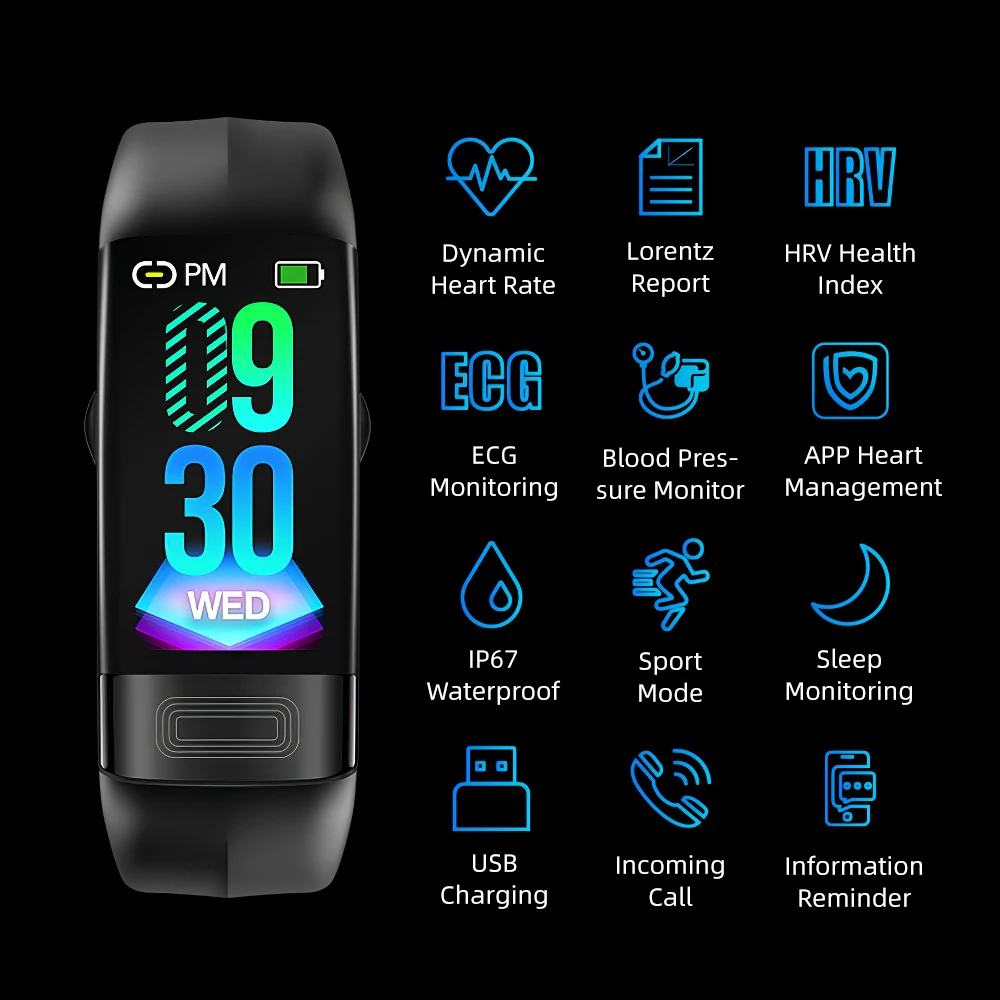 

Умный смарт- браслет часы 2020 для мужчин и женщин кровяное давление фитнес- трекер измерения сердечного ритма Bluetooth ЭКГ монитор сна калории ...