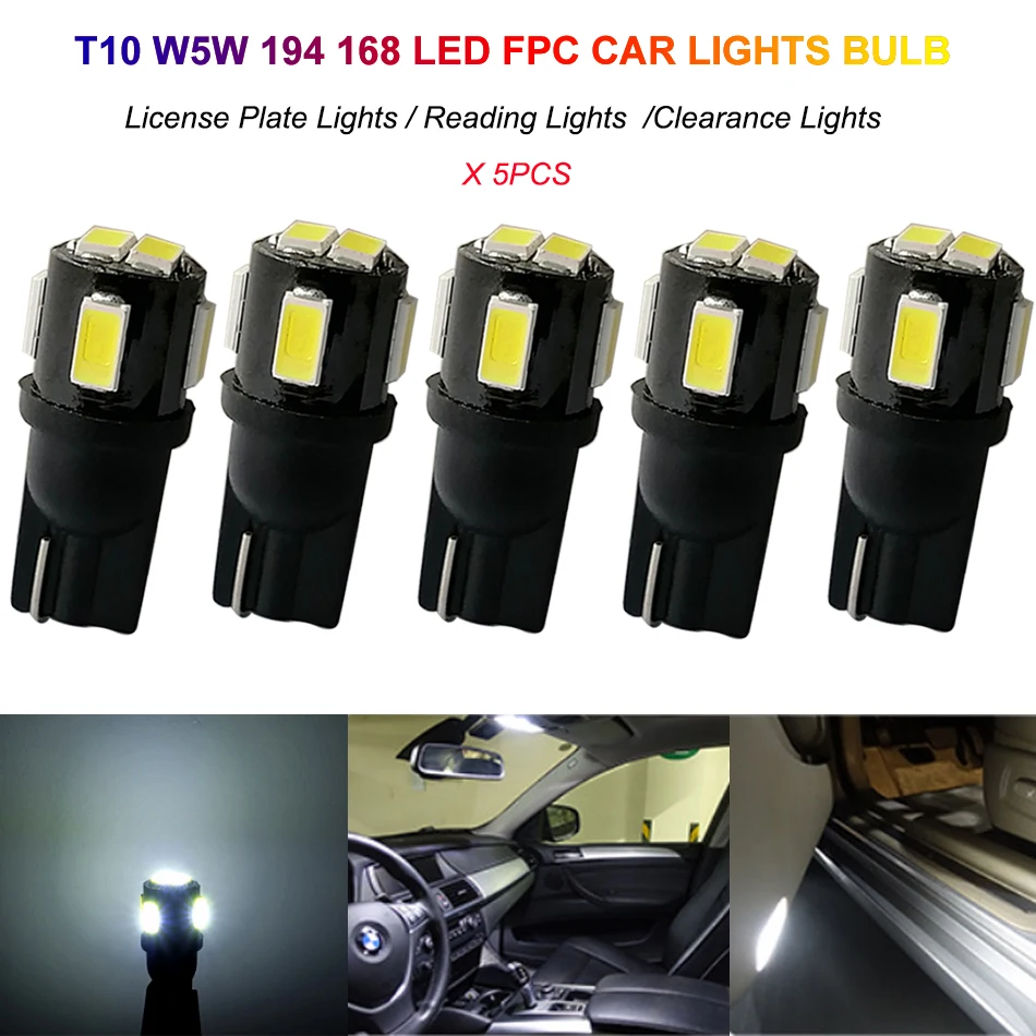 

5X FPC LED T10 W5W 194 168 Car Light Bulb Luces Para Auto Lights For Voiture Interior Carro Coche Luz Accessories Automotivo 12V