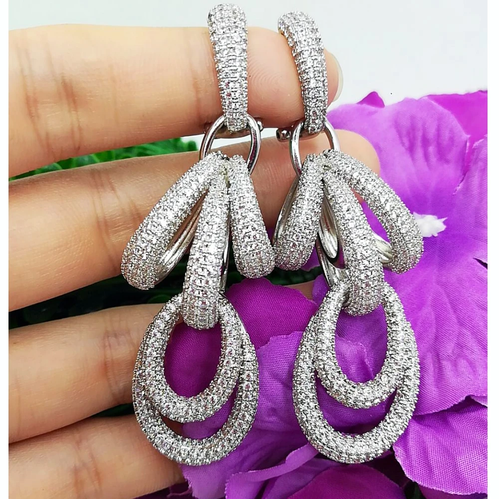 

LARRAURI Luxury Indian Dubai African Many circles Drop Earrings for Noble Women Bridal Wedding Jewelry Full Clear CZ Earrings