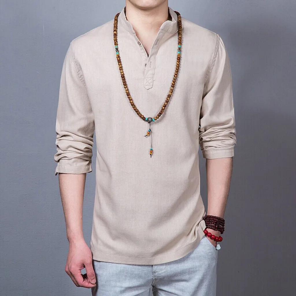 New Men's Casual Blouse Cotton Linen Shirt Loose Tops Solid Color Long Sleeve Shirts Casual Stand Collar Handsome Men Shirt
New Men's Casual Blouse Cotton Linen Shirt Loose Tops Solid Color Long Sleeve Shirts Casual Stand Collar Handsome Men Shirt