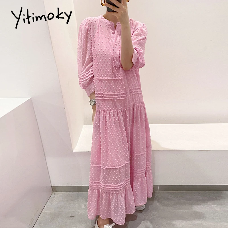 Женское платье-макси с высокой талией Yitimoky, летнее корейское розовое платье-трапеция большого размера с рукавом три четверти и круглым выре... 
Женское платье-макси с высокой талией Yitimoky, летнее корейское розовое платье-трапеция большого размера с рукавом три четверти и круглым выре...