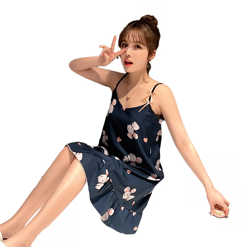 Summer Pajamas Thin College Cartoon Mouse Print Nightgown Ice Silk Women Strap Large Size Nightdress Chest Pad Sling Sleepwear
Summer Pajamas Thin College Cartoon Mouse Print Nightgown Ice Silk Women Strap Large Size Nightdress Chest Pad Sling Sleepwear