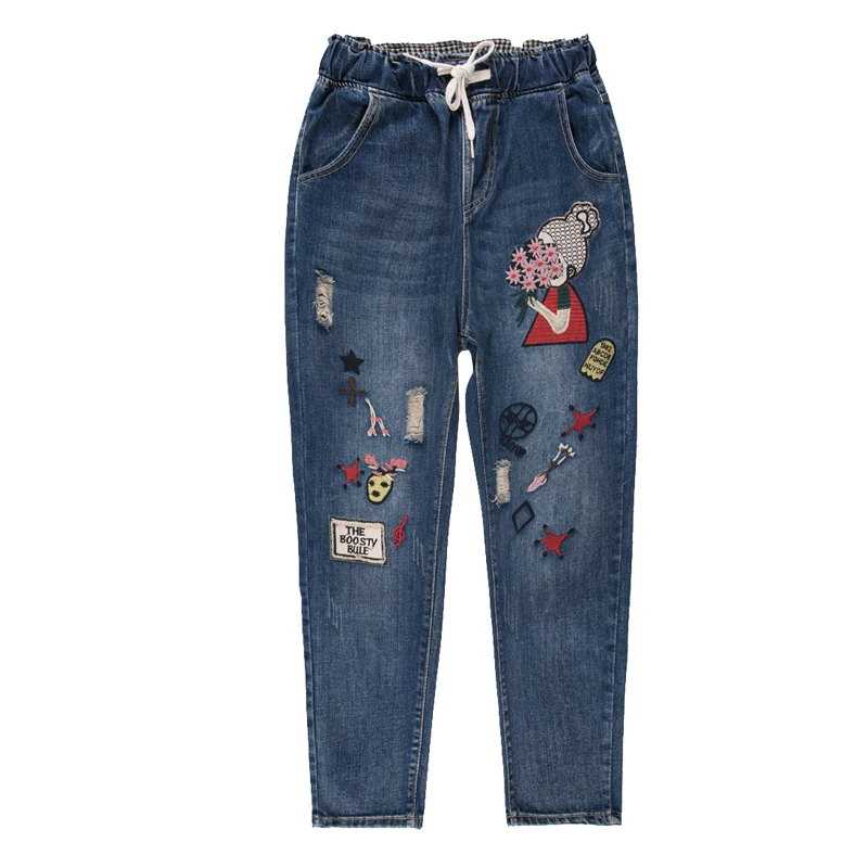 9105 Women Spring Summer Fashion Korean Vintage Elastic Waist Cartoon Embroidery Drawstring Jeans Office Lady Casual Loose Pants
9105 Women Spring Summer Fashion Korean Vintage Elastic Waist Cartoon Embroidery Drawstring Jeans Office Lady Casual Loose Pants