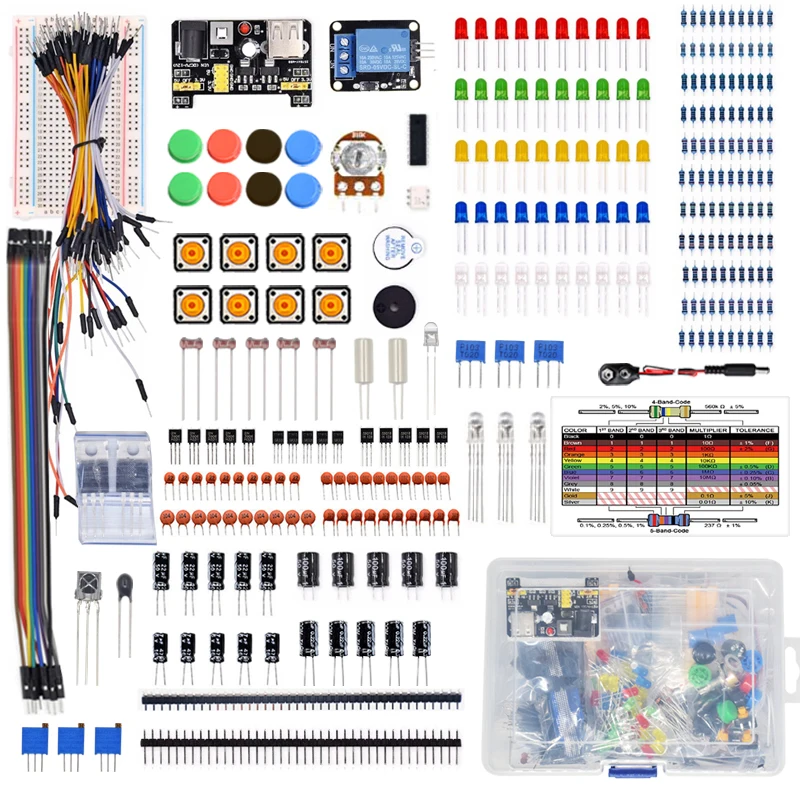 

Diy Electronics Basic Starter Kit Breadboard,Jumper wires,Resistors,Buzzer for Arduino UNO R3 Mega256