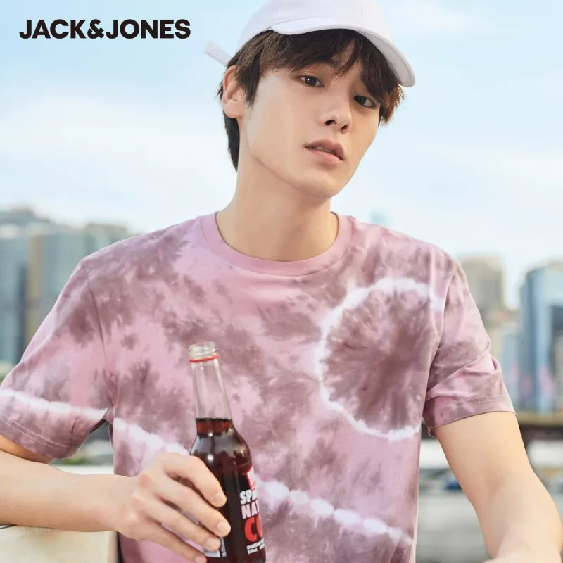 Мужская эластичная футболка с короткими рукавами JackJones 100% хлопок круглым вырезом