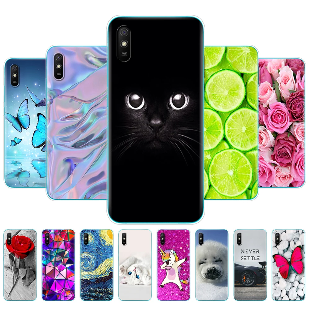 

For xiaomi redmi 9A back Case Silicon Back Cover Phone Cases For redmi 9A Soft Case 6.53 inch funds etui bumper coque Cat Flower