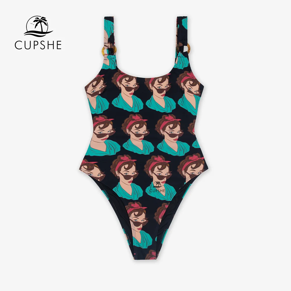 CUPSHE Цельный купальник с o-образным вырезом и мультяшным принтом для женщин