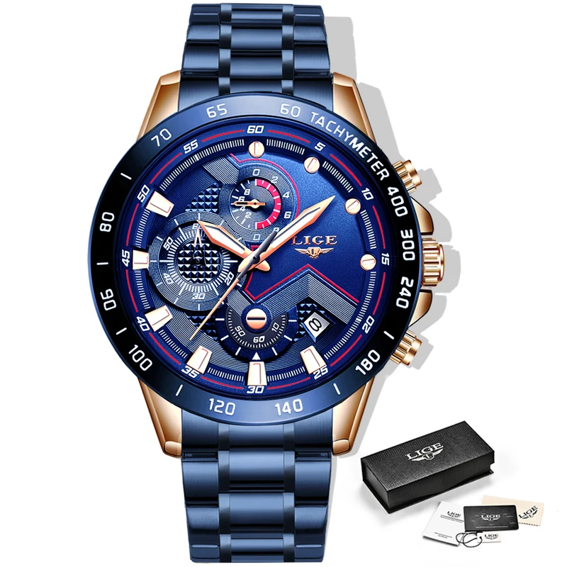 2019 New Blue Quartz Clock Chronograph LIGE Mens Watches Top Brand Luxury Watch For Men Date Waterproof Wrist Reloj Hombre | Наручные