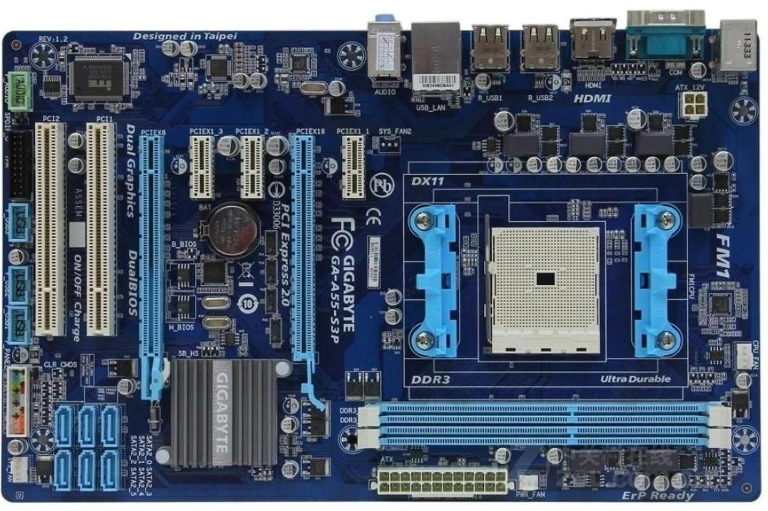 GA-A55-S3P материнская плата A75 Socket FM1 для A8 A6 A4 E2 32G ATX оригинальная A55-S3P б/у | Компьютеры