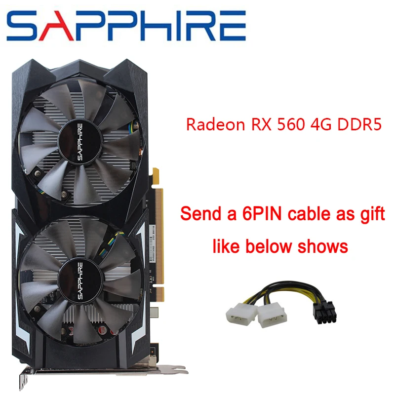 SAPPHIRE AMD Radeon RX 560 4GB 128bit GDDR5 видеокарта PCI Настольный RX560 для ПК Игр б/у