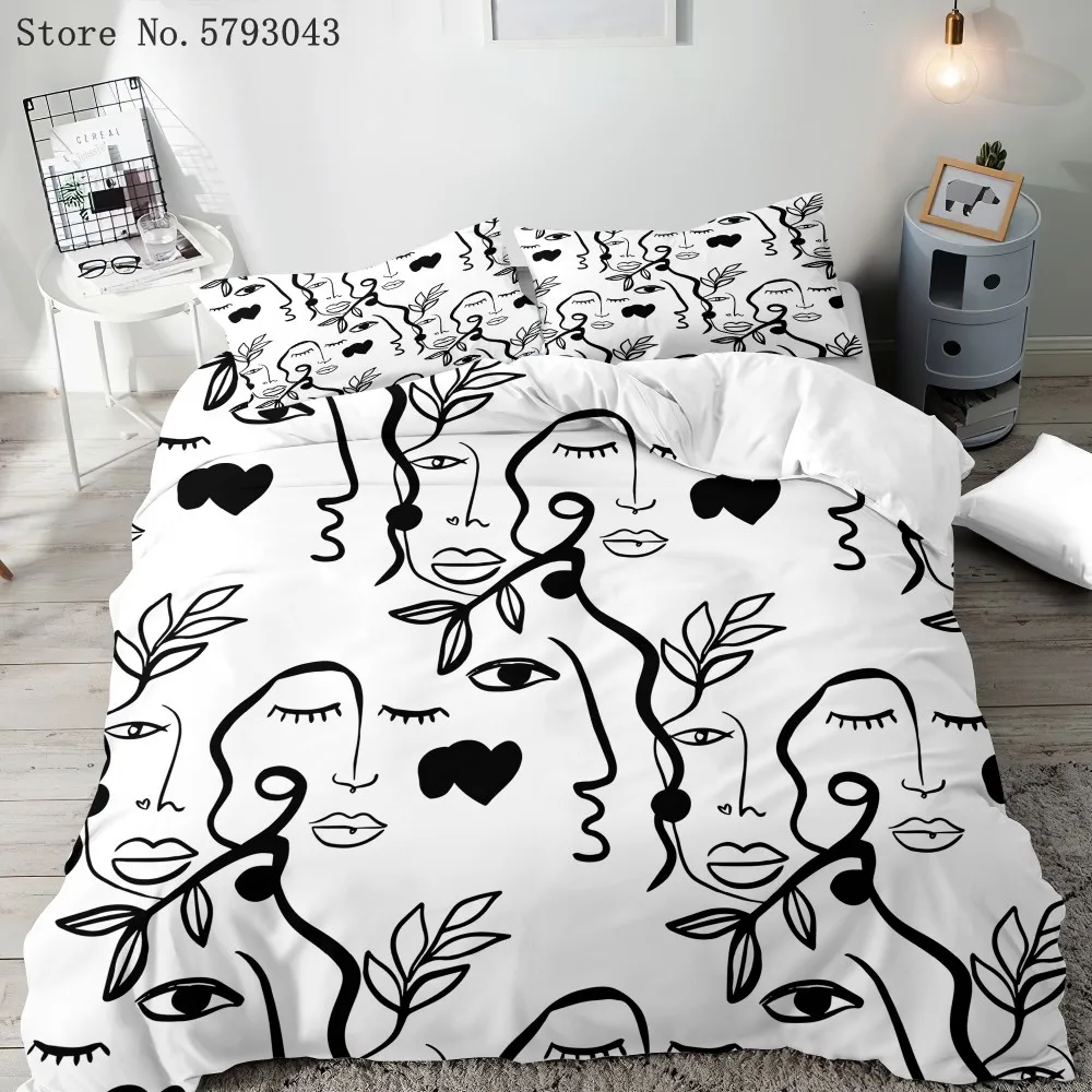 

2/3 Pieces Artistic Abstract Bedding Set 3D Print Human Face Line Duvet Cover Single Queen King Bed Quilt Cover Pillowcase