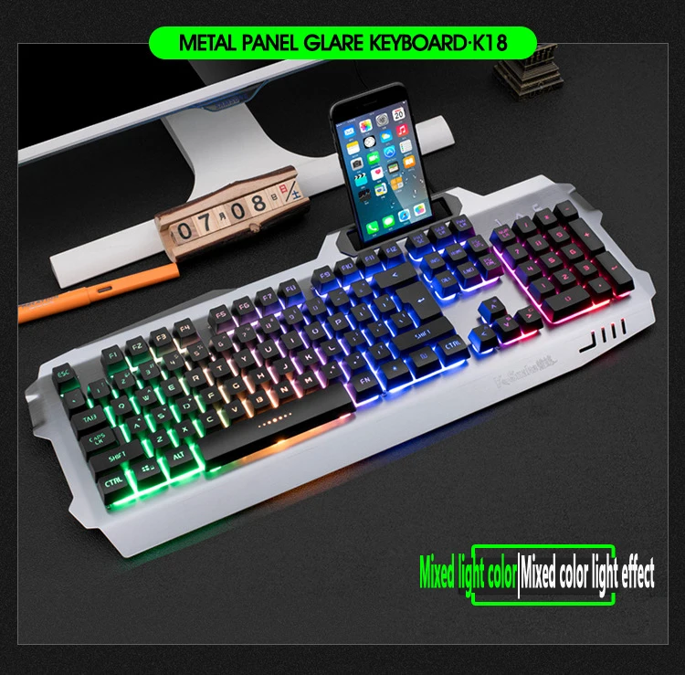 Game Office 104-key Backlight LED with Mobile Phone Bracket Keyboard Notebook Desktop USB Wired Two-color Keycap Keyboard 
Game Office 104-key Backlight LED with Mobile Phone Bracket Keyboard Notebook Desktop USB Wired Two-color Keycap Keyboard