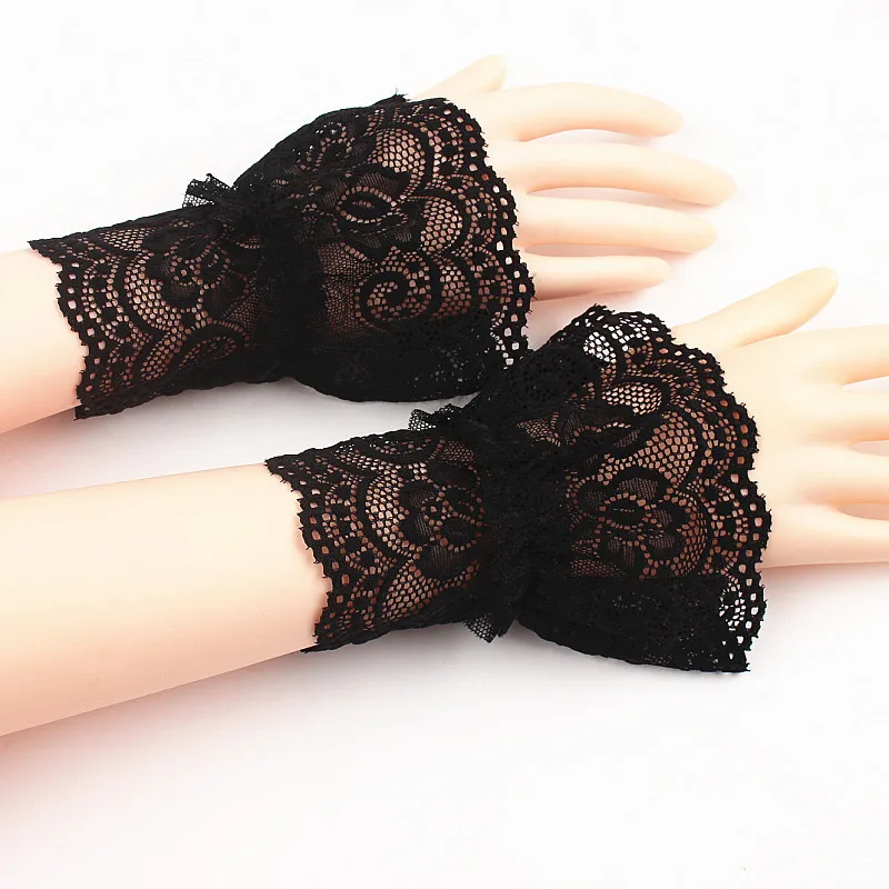 

Autumn Winter Floral Lace Pleated Ruched False Cuffs Women Fake Flare Sleeves Female Wrist Cutout Arm Cover Elbow Sleeve Cuff