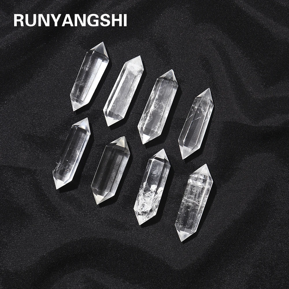 

Runyangshi Natural Crystal Double Endpoint Column Clear Quartz Point Healing Hexagonal Wand Treatment Stone