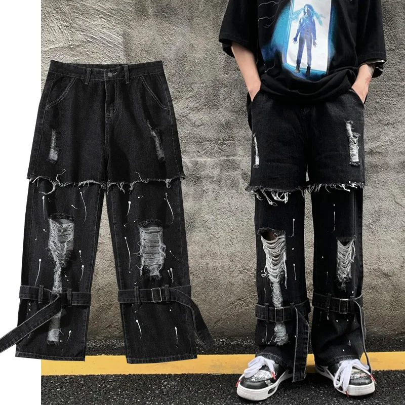 Vintage ripped jeans men's graffiti loose denim trousers streetwear Gothic pants hip-hop pants women's punk style high street
Vintage ripped jeans men's graffiti loose denim trousers streetwear Gothic pants hip-hop pants women's punk style high street