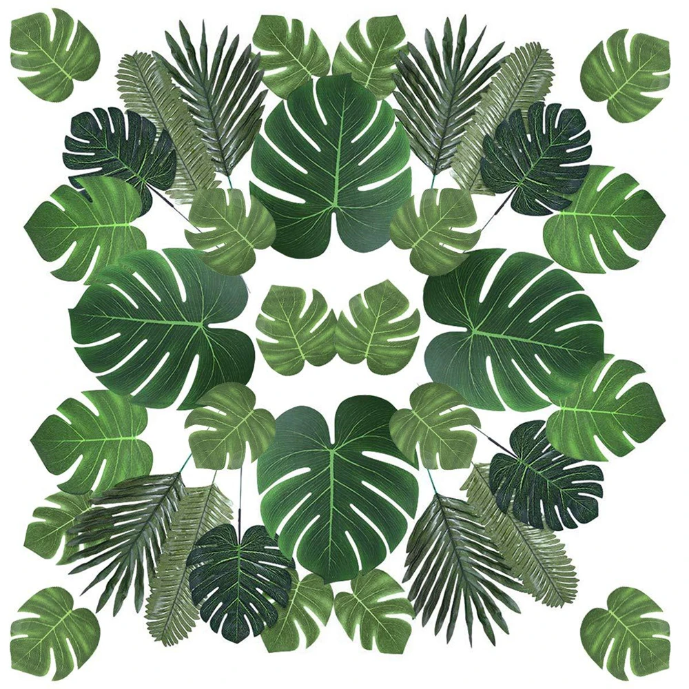 Artificial Palm Leaves 90 Pcs 6 Types Green Plants Fake Monstera Leaves with Stems for Party Decorations Events Wedding Hawaiian 
Artificial Palm Leaves 90 Pcs 6 Types Green Plants Fake Monstera Leaves with Stems for Party Decorations Events Wedding Hawaiian