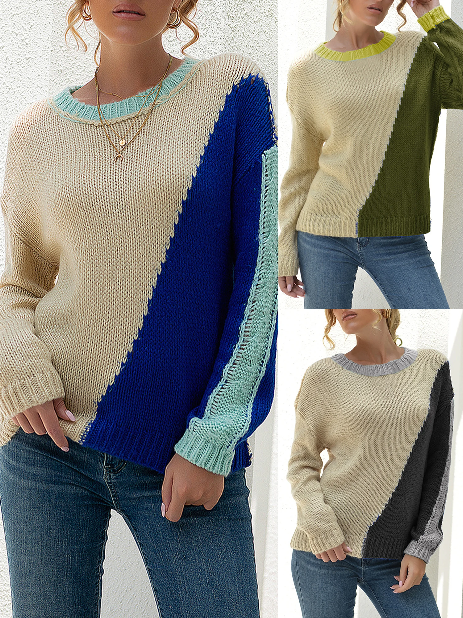 Fashion Casual Ladies Jumper Pullover Patchwork Women Sweater Knit Wear Warm Winter Spring Round Neck Female Sweater Tops
Fashion Casual Ladies Jumper Pullover Patchwork Women Sweater Knit Wear Warm Winter Spring Round Neck Female Sweater Tops