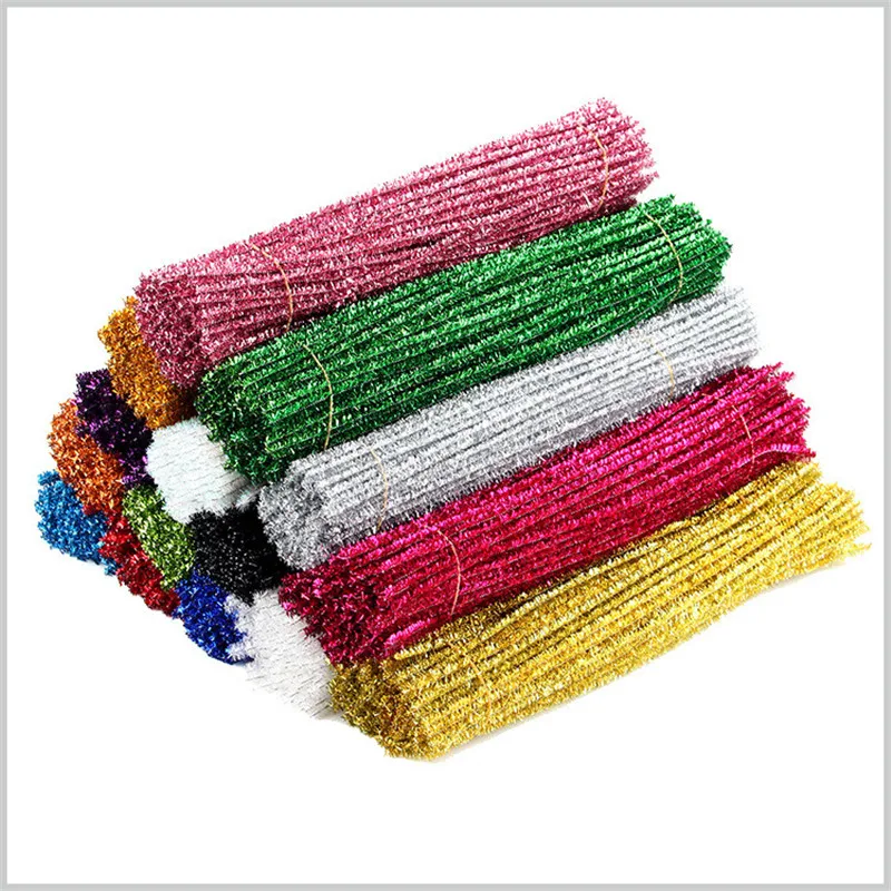 

50/100pcs Glitter Chenille Stems Pipe Cleaners Plush Tinsel Stems Wired Sticks Kids Educational DIY Craft Supplies Toys Craf