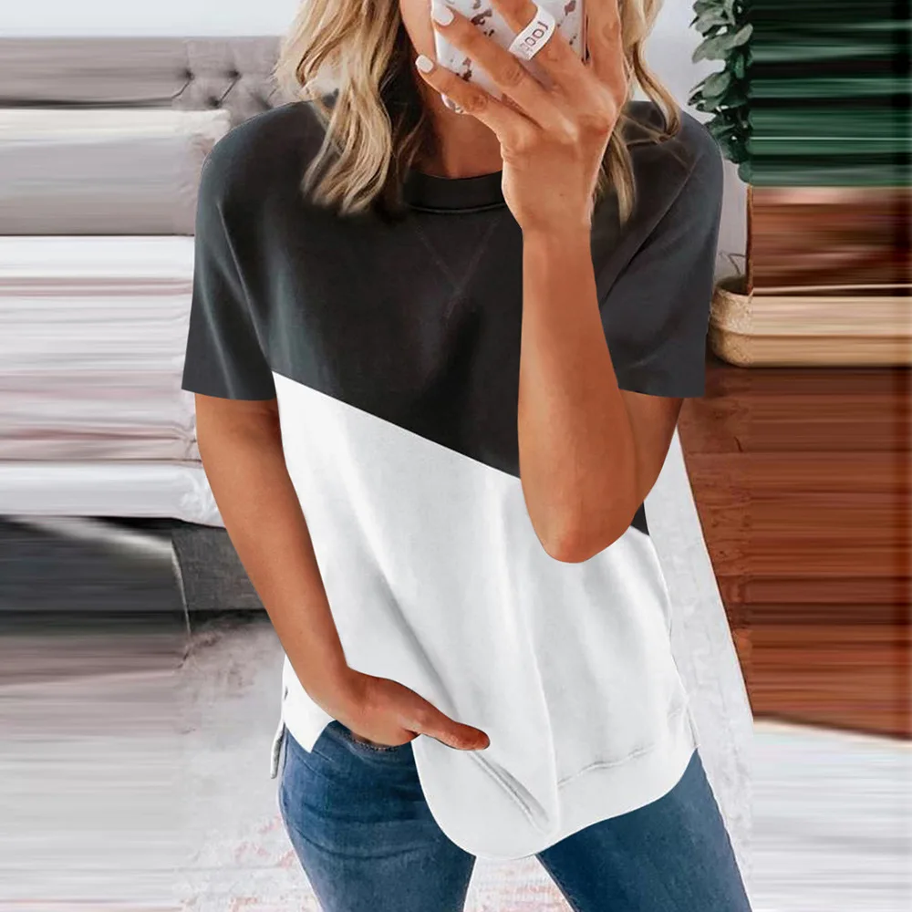 Womens Casual Shirt Summer Loose Short Sleeve Crewneck Contrast Color Tee Female Girls Streetwear T-Shirt Tops 
Womens Casual Shirt Summer Loose Short Sleeve Crewneck Contrast Color Tee Female Girls Streetwear T-Shirt Tops