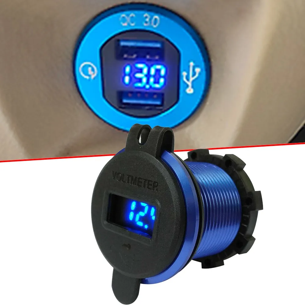 QC3.0 Dual USB Car Fast Charger Socket Power Outlet LED Voltmeter Waterproof Blue12V-24V 5V Aluminum Metal QC3.0 2 USB Charger
QC3.0 Dual USB Car Fast Charger Socket Power Outlet LED Voltmeter Waterproof Blue12V-24V 5V Aluminum Metal QC3.0 2 USB Charger