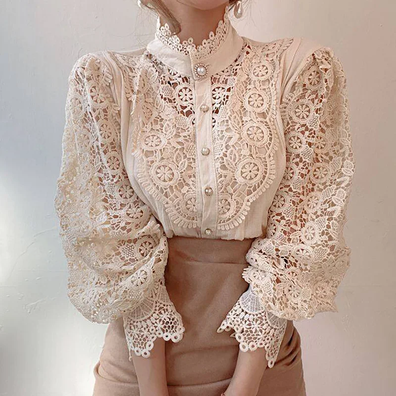 Anbenser Women White Blouse Korean Petal Sleeve Stand Collar Hollow Out Flower Lace Patchwork Loose Shirt Button White Top
Anbenser Women White Blouse Korean Petal Sleeve Stand Collar Hollow Out Flower Lace Patchwork Loose Shirt Button White Top