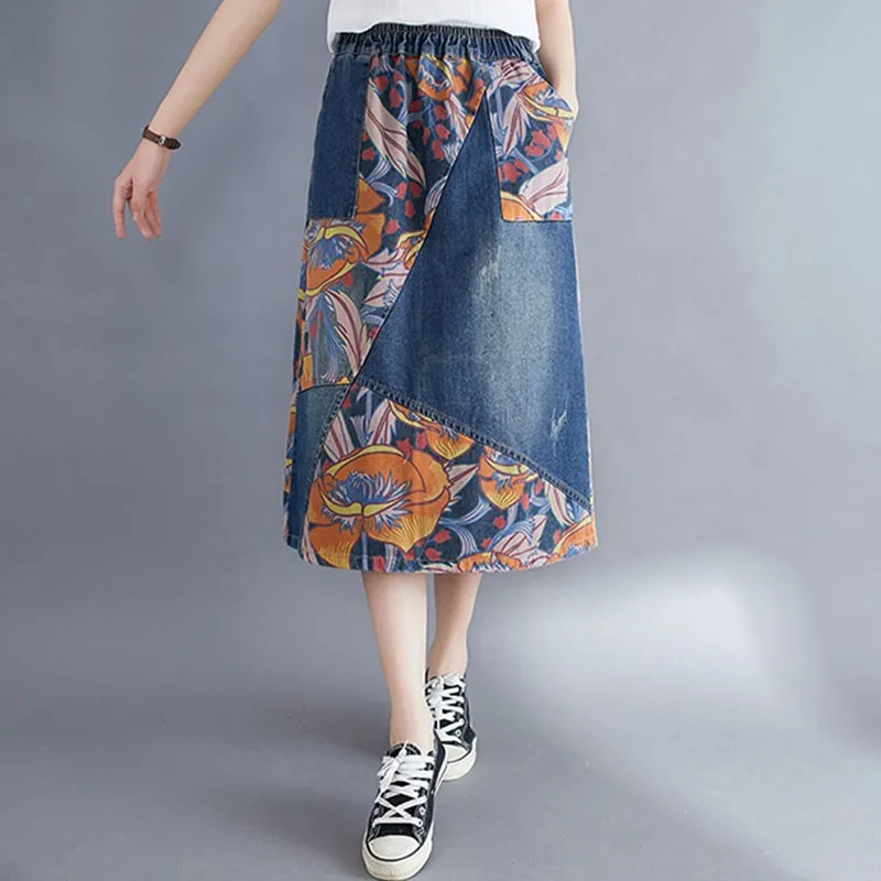 Women High Waist Denim Skirts New Arrival 2021 Spring Vintage Style Floral Print Loose Ladies A-line Long Jean Skirt S3661
Women High Waist Denim Skirts New Arrival 2021 Spring Vintage Style Floral Print Loose Ladies A-line Long Jean Skirt S3661