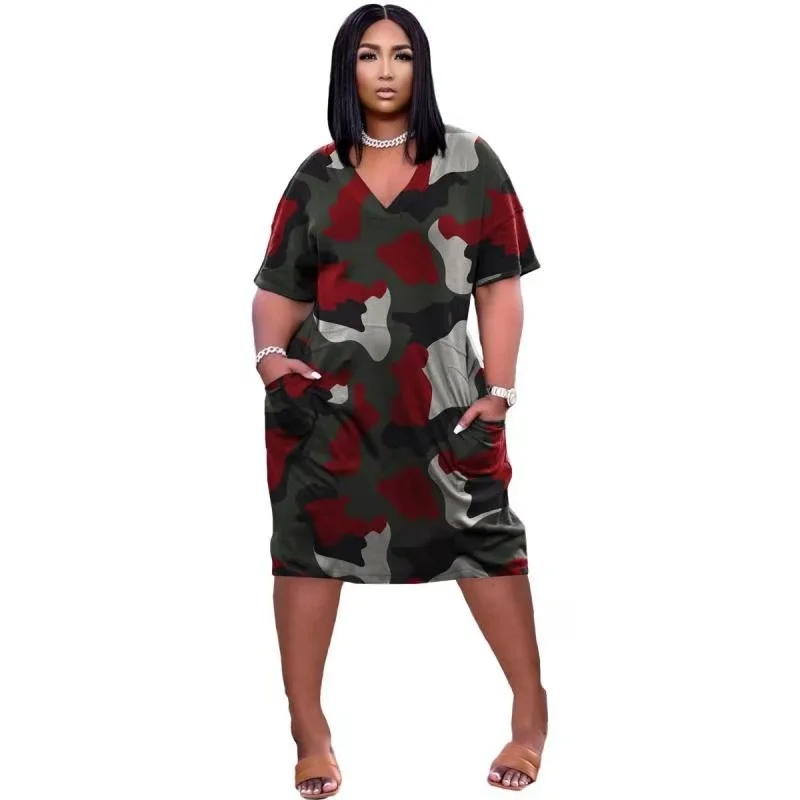 Summer Women's Sexy Loose Camouflage Print V-Neck Casual Dress With Pocket TK6159
Summer Women's Sexy Loose Camouflage Print V-Neck Casual Dress With Pocket TK6159