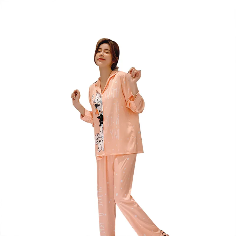 Casual Spring Autumn New Nightwear Navy Blue Cartoon Sleepwear Women 2PCS Pajamas Suit Intimate Lingerie Satin Home Clothing
Casual Spring Autumn New Nightwear Navy Blue Cartoon Sleepwear Women 2PCS Pajamas Suit Intimate Lingerie Satin Home Clothing