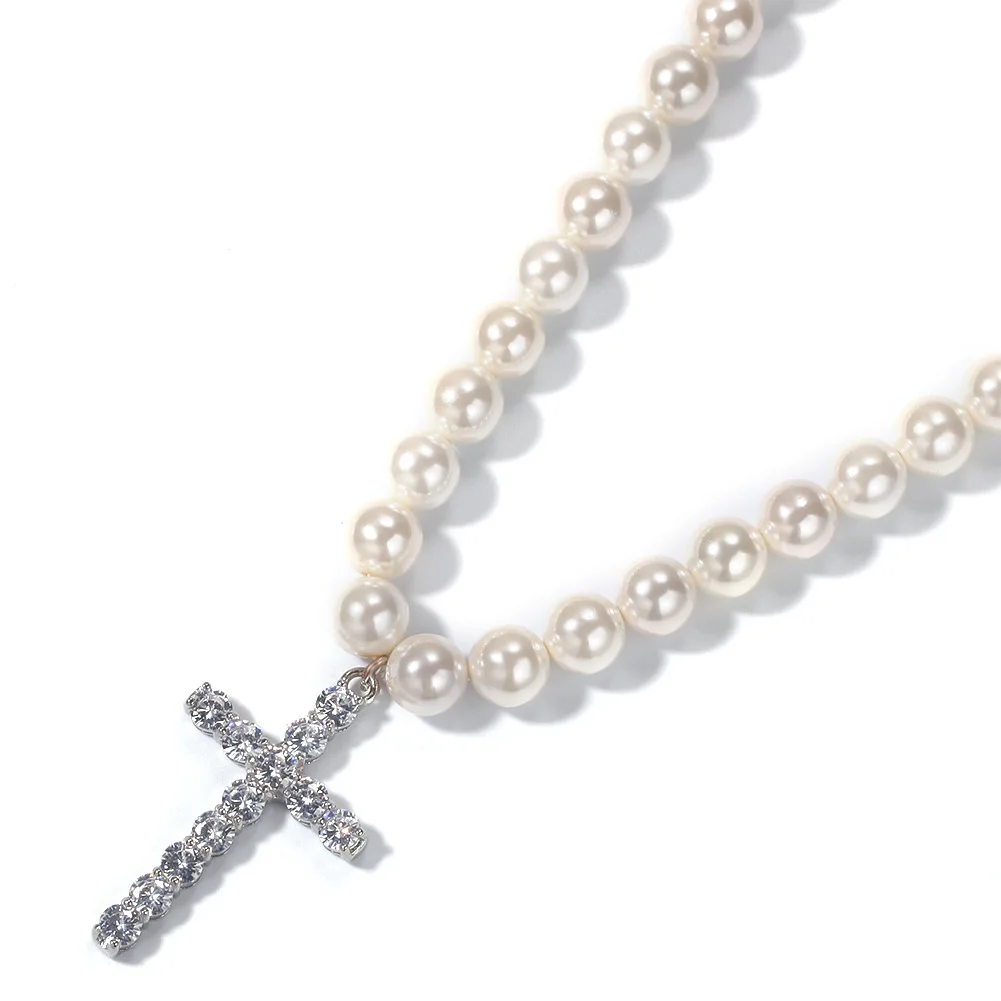 Men's Chain White Pearl Jewelry Cross Pendant Choker Necklace Stainless Steel Classic Beads Hip Hop Rock Gift Punk Style 2021 
Men's Chain White Pearl Jewelry Cross Pendant Choker Necklace Stainless Steel Classic Beads Hip Hop Rock Gift Punk Style 2021