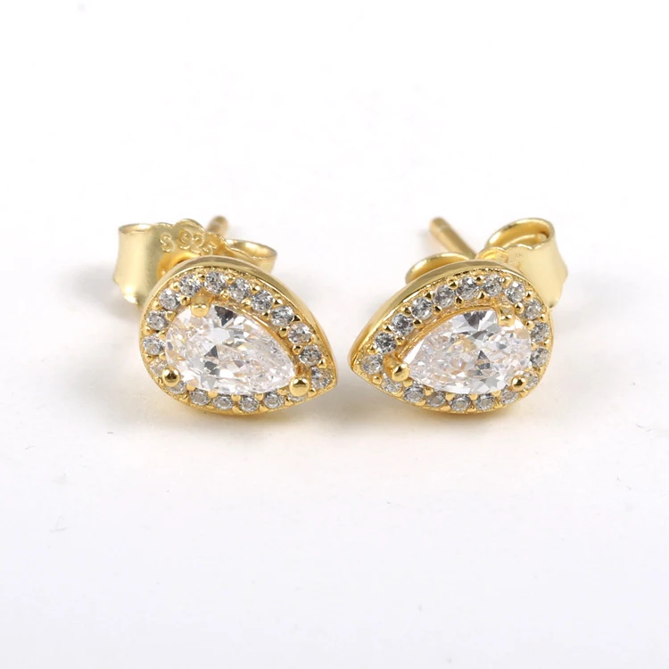 

925 Sterling Silver pan Earring Gold Radiant Teardrop Studs Earring With Crystal For Women Wedding Gift Fashion Jewelry