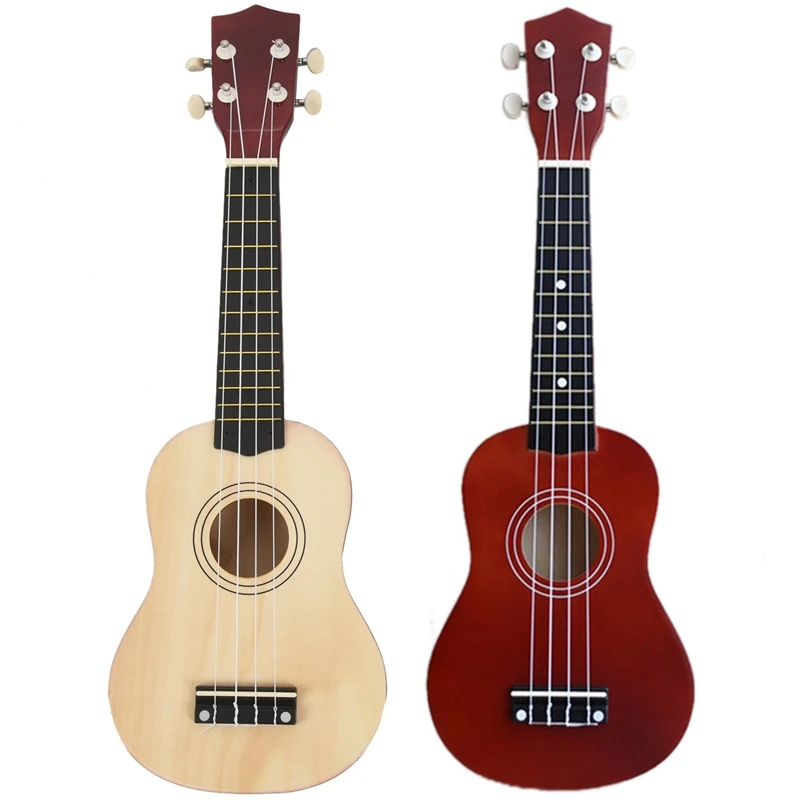

Гавайская гитара Сопрано, 2 комплекта, 21 дюйм, 4 струны, Uke + String + Pick для начинающих, подарок для детей (натуральный и красный коричневый)