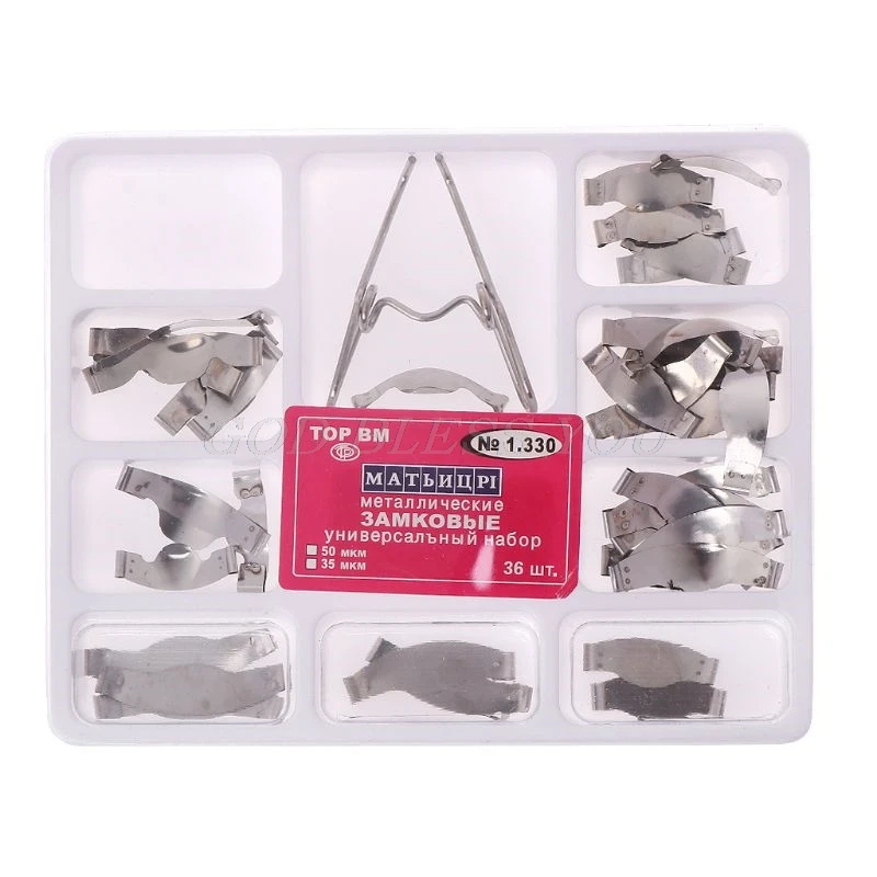 36Pcs Dental Saddle Contoured Metal Matrices Matrix Universal Kit with Spring Clip Teeth Whitening Tool Drop Shipping
36Pcs Dental Saddle Contoured Metal Matrices Matrix Universal Kit with Spring Clip Teeth Whitening Tool Drop Shipping