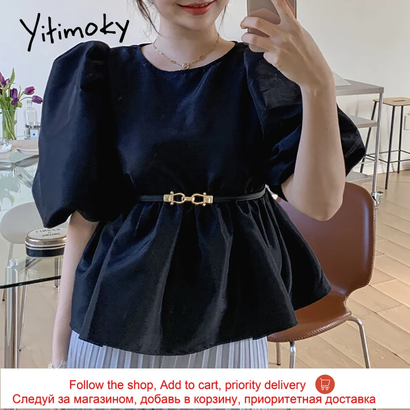 Yitimoky Vintage Women Shirts Blouses Short Puff Sleeve O-Neck Tops Loose Casual Fashion Summer 2021 New White Black Pullover
Yitimoky Vintage Women Shirts Blouses Short Puff Sleeve O-Neck Tops Loose Casual Fashion Summer 2021 New White Black Pullover