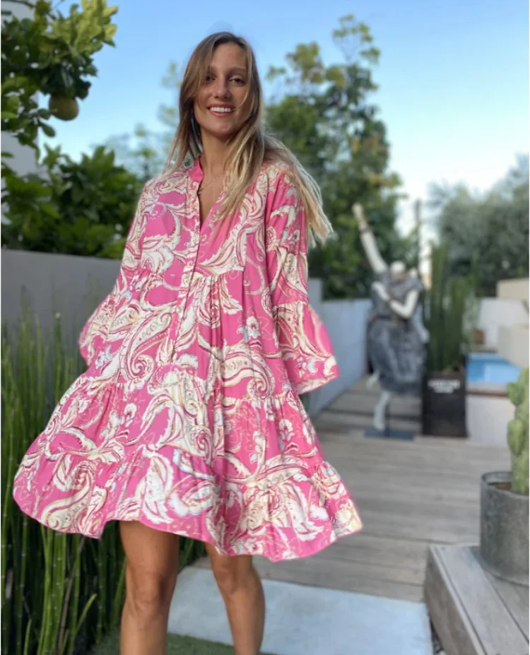 Beach Party Mini Dress 2021 New Boho Printed Casual Flared Sleeve Pleated Dress Big Swing Loose Dress Sexy V-Neck Women Vestidos
Beach Party Mini Dress 2021 New Boho Printed Casual Flared Sleeve Pleated Dress Big Swing Loose Dress Sexy V-Neck Women Vestidos