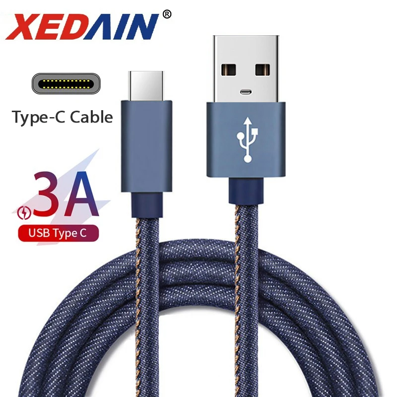 Микро кабель Type C джинсовый провод USB позолоченный штекер для быстрой зарядки Xiaomi