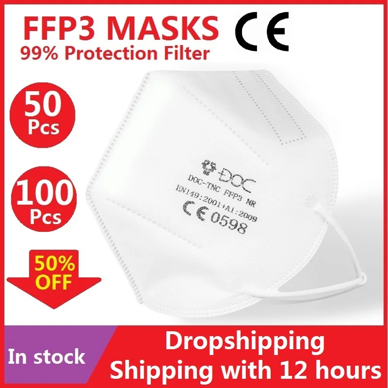 50/100PC FFP3 Mask Protective Face Mouth Mask CE Reusable Anti Dust Safty Unisex Mask mascarilla fpp3 homologada PM2.5 Nonwoven
50/100PC FFP3 Mask Protective Face Mouth Mask CE Reusable Anti Dust Safty Unisex Mask mascarilla fpp3 homologada PM2.5 Nonwoven