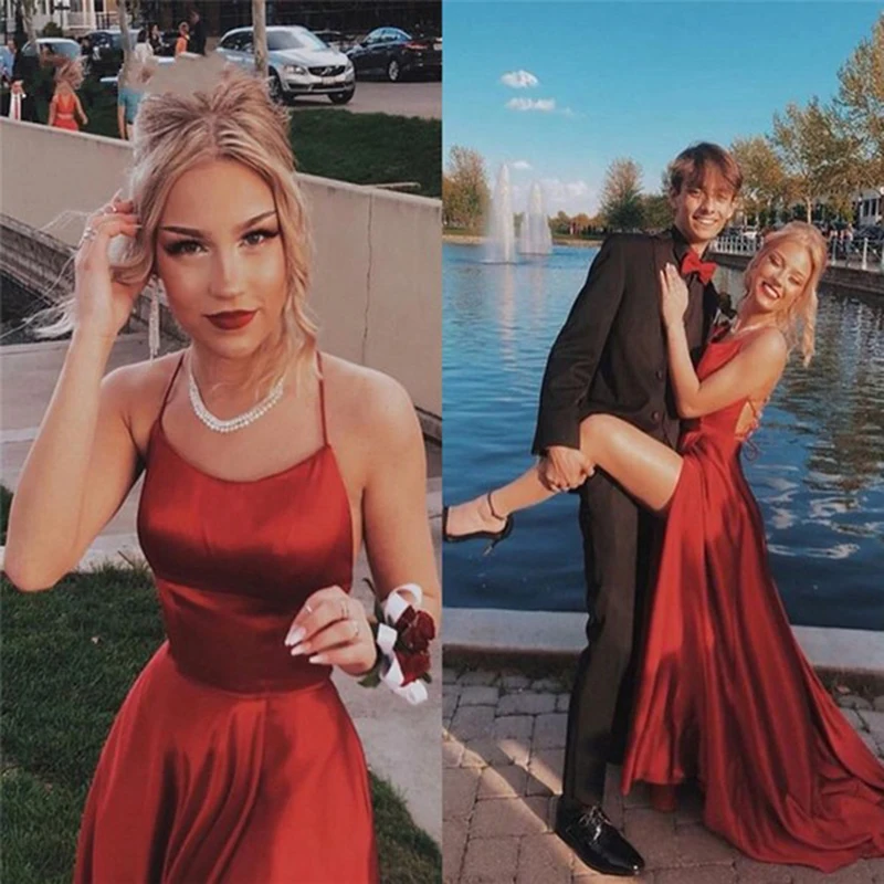 Sexy High Slit Burgundy Satin Long Prom Dresses 2020 Cheap Halter Neck Formal Party Gowns For Girls robe fille d'honneur Sexy
Sexy High Slit Burgundy Satin Long Prom Dresses 2020 Cheap Halter Neck Formal Party Gowns For Girls robe fille d'honneur Sexy
