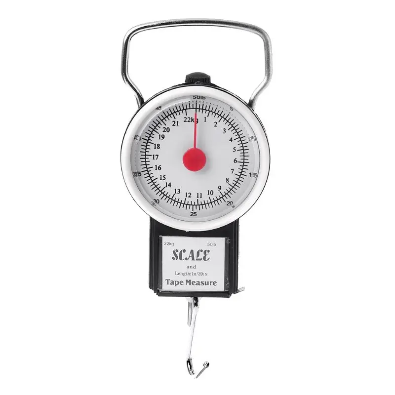 

22kg/50lb Portable Hanging Scale Balance Fish Hook Weighing Balance Kitchen With Measuring Tape Measure Fishing Scales