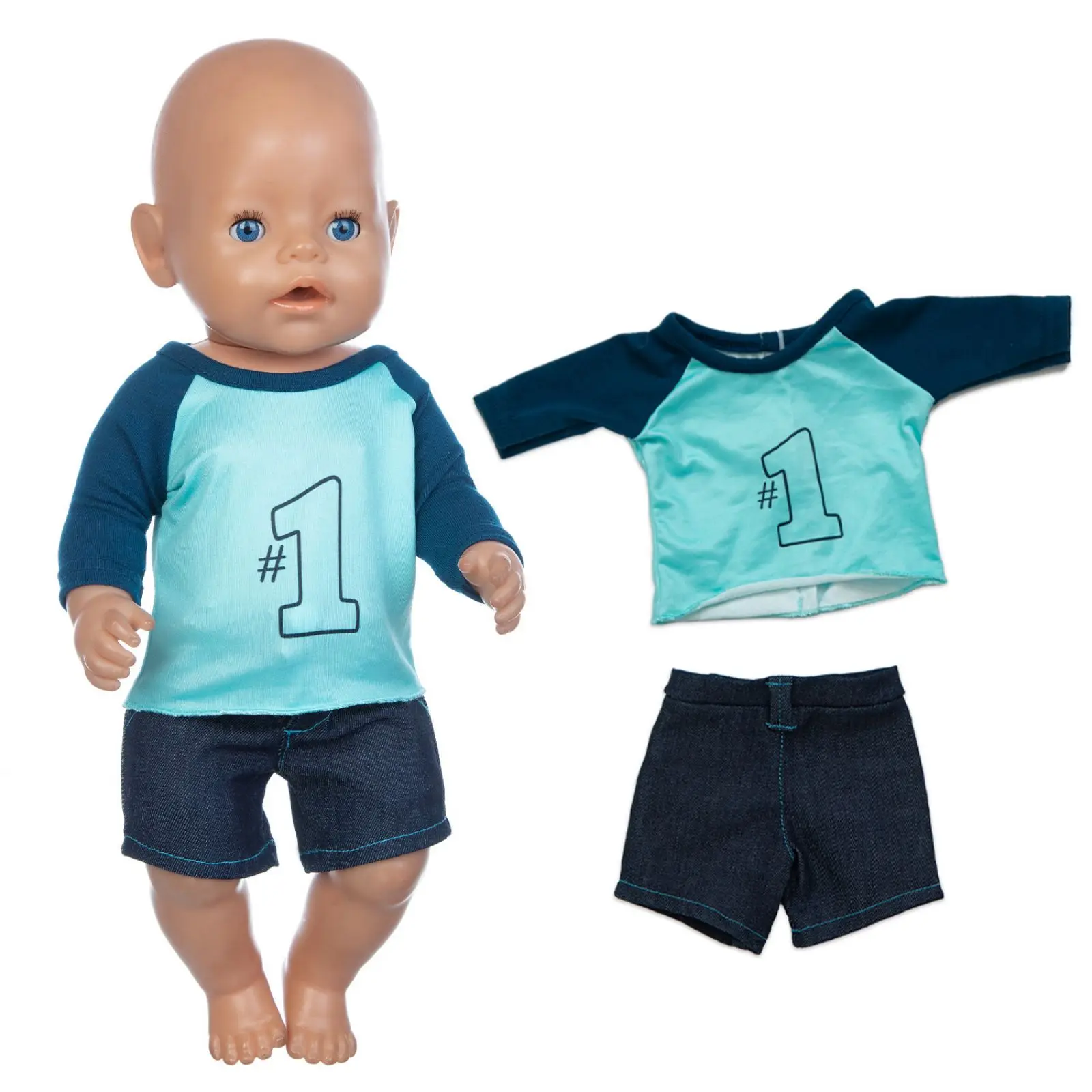 2021 New Fit 18 inch 43cm Doll Clothes Accessories Born New Baby Letter Blue Clothes Shorts Suit For Baby Festival Gift 
2021 New Fit 18 inch 43cm Doll Clothes Accessories Born New Baby Letter Blue Clothes Shorts Suit For Baby Festival Gift