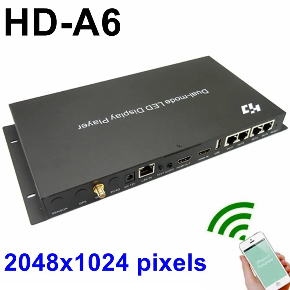 HD-A6 USB + wifi полноцветный асинхронный Светодиодный экран плеер 2048x102 4 пикселя асинхронная отправка карты Wifi видео светодиодный контроллер
HD-A6 USB + wifi полноцветный асинхронный Светодиодный экран плеер 2048x102 4 пикселя асинхронная отправка карты Wifi видео светодиодный контроллер