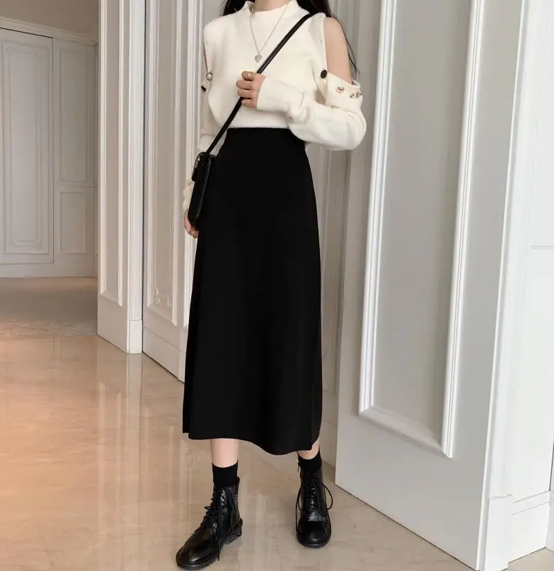 Women Black Skirts Stretch Empire Teenagers Midi All-match Casual Daily Popular Lady Spring Solid Simple Basic Skirt MB014 
Women Black Skirts Stretch Empire Teenagers Midi All-match Casual Daily Popular Lady Spring Solid Simple Basic Skirt MB014