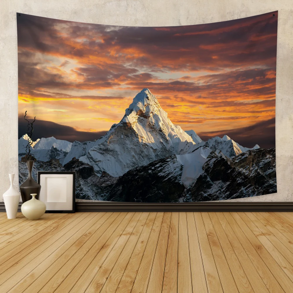 

Laeacco Snow mountain Tapestry Sunset glow Wall Hanging Carpets Beach Towel Blanket Background For Home Dorm Fantasy Decor