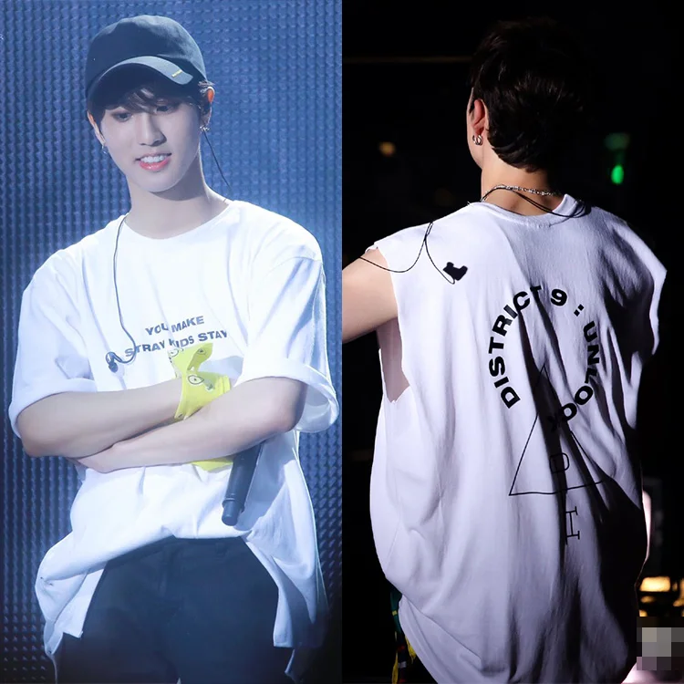 Kpop/Детская футболка с короткими рукавами надписью stray kids concert District 9 Unlock same летние