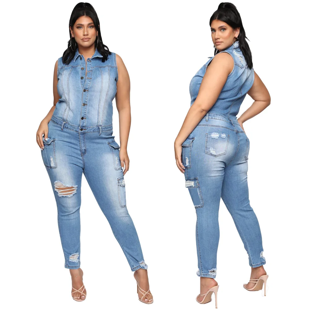 Ripped Jeans Overalls Sexy Women Sleeveless Bodycon Blue Denim Pencil Jumpsuit Romper
Ripped Jeans Overalls Sexy Women Sleeveless Bodycon Blue Denim Pencil Jumpsuit Romper