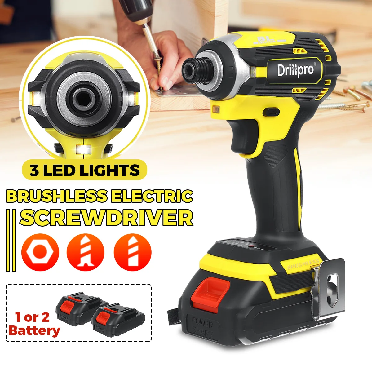 Cordless Electric Screwdriver Speed 1/4 inch Brushless Wrench Rechargable Driver +3 LED Light 2 X Lithium-Ion Battery Power Tool
Cordless Electric Screwdriver Speed 1/4 inch Brushless Wrench Rechargable Driver +3 LED Light 2 X Lithium-Ion Battery Power Tool