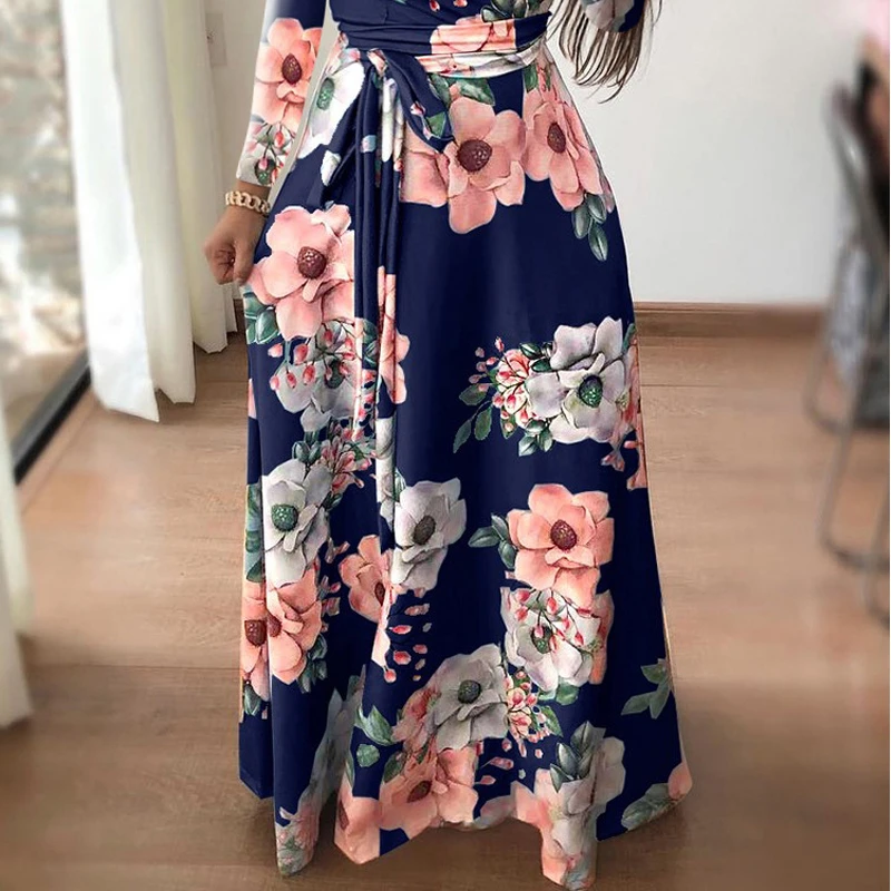 Women Maxi Dress Autumn Casual Long Sleeve Floral Print Sashes Bandage Vintage Long Dress Winter Elegant Party Dresses Fall 2019
Women Maxi Dress Autumn Casual Long Sleeve Floral Print Sashes Bandage Vintage Long Dress Winter Elegant Party Dresses Fall 2019
