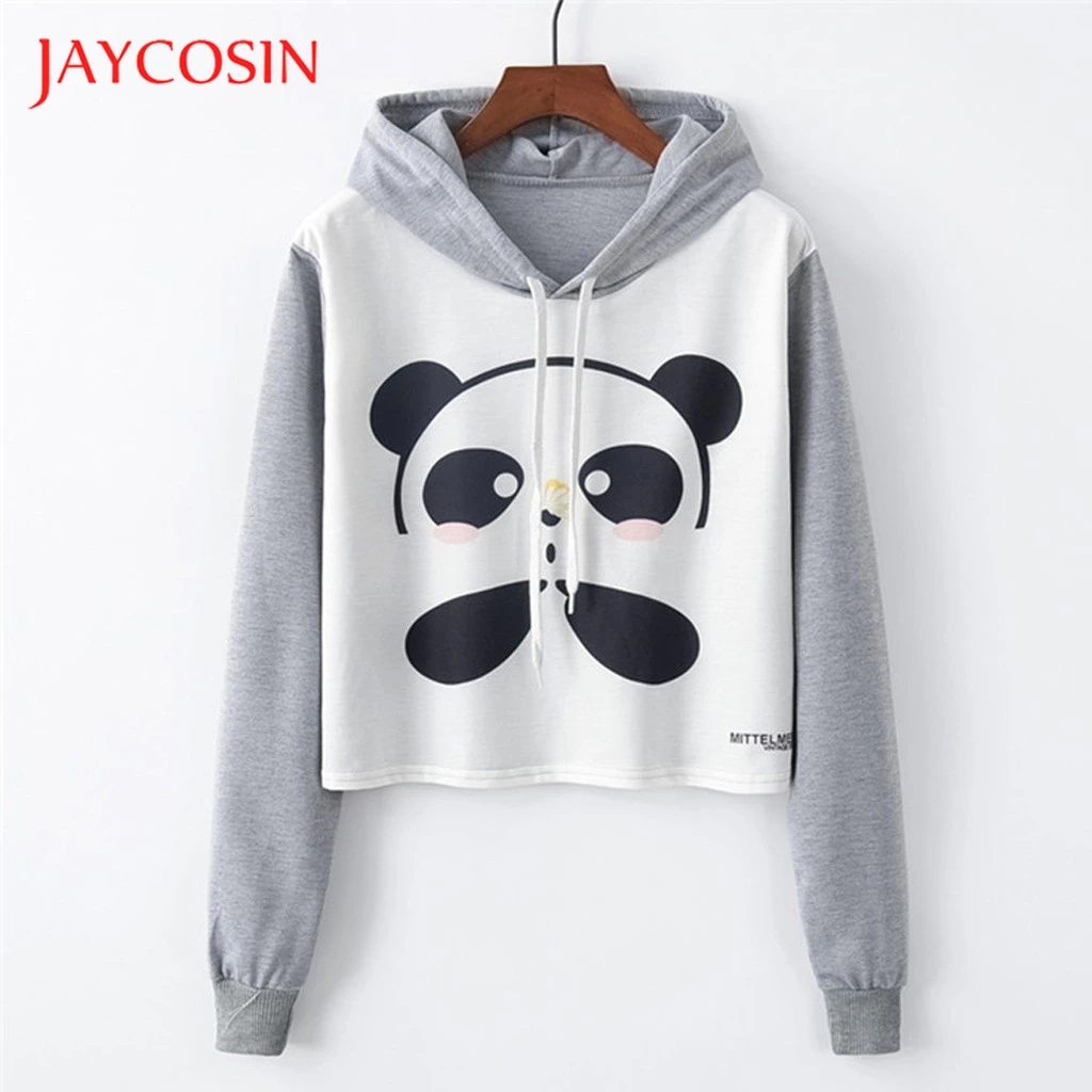 Женская толстовка с капюшоном JAYCOSIN укороченная и длинным рукавом в стиле панды