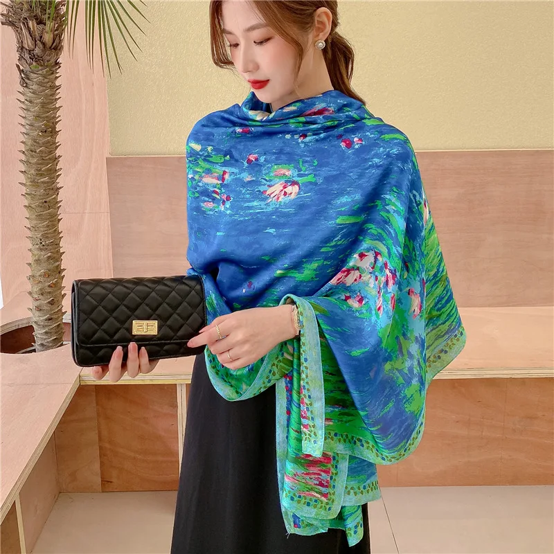 

Brand Designer Silk Scarf Female Bandana Long Shawls Wraps Winter Neck Scarves Pashmina Lady Luxury Beach Hijab Foulard 90*180cm