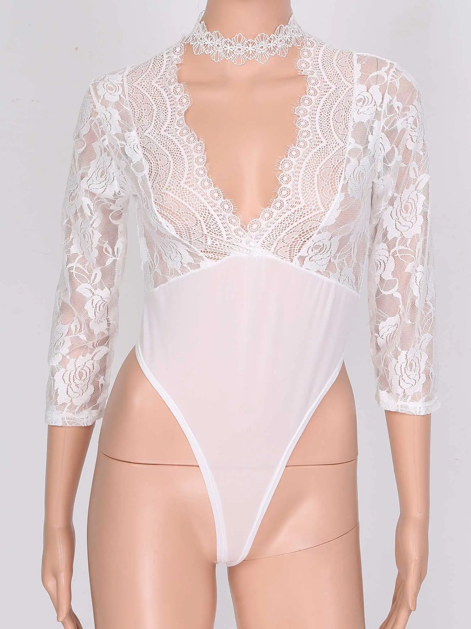 See-through Lace Bodycon Bodysuit Sexy Lingerie Women Babydoll Deep V Neck High Cut Catsuit One Piece Long Sleeve Jumpsuit
See-through Lace Bodycon Bodysuit Sexy Lingerie Women Babydoll Deep V Neck High Cut Catsuit One Piece Long Sleeve Jumpsuit