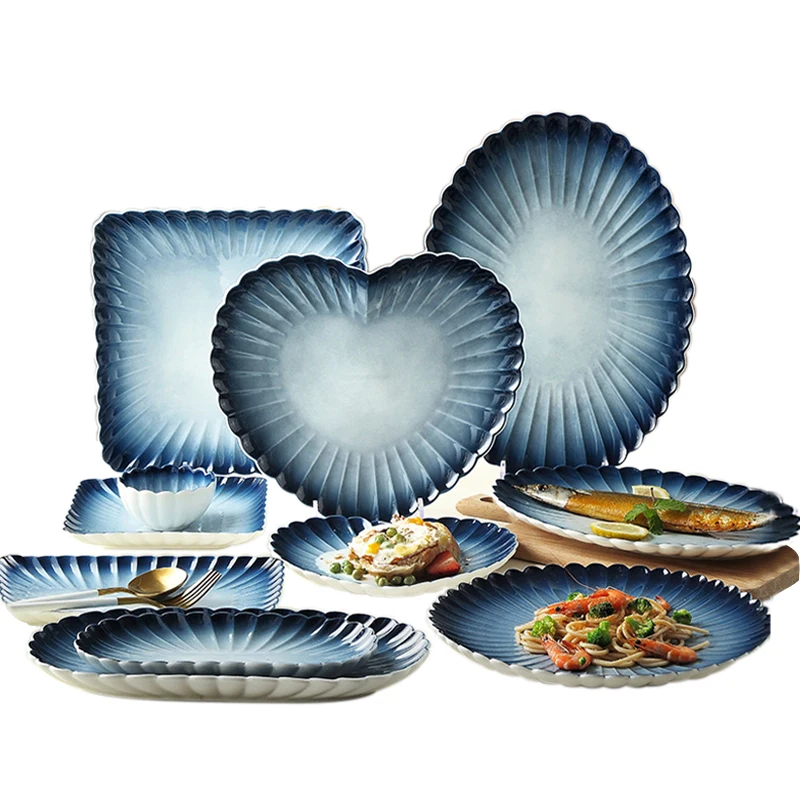 Kitchen Japanese-style Chrysanthemum Gradient Blue Ceramic Tableware Creative Home Dinner Plates Dishes Western Cutlery Sets
Kitchen Japanese-style Chrysanthemum Gradient Blue Ceramic Tableware Creative Home Dinner Plates Dishes Western Cutlery Sets